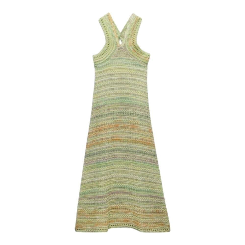 NEW ZARA multicolor knit chochet‎ halter top midi dress S